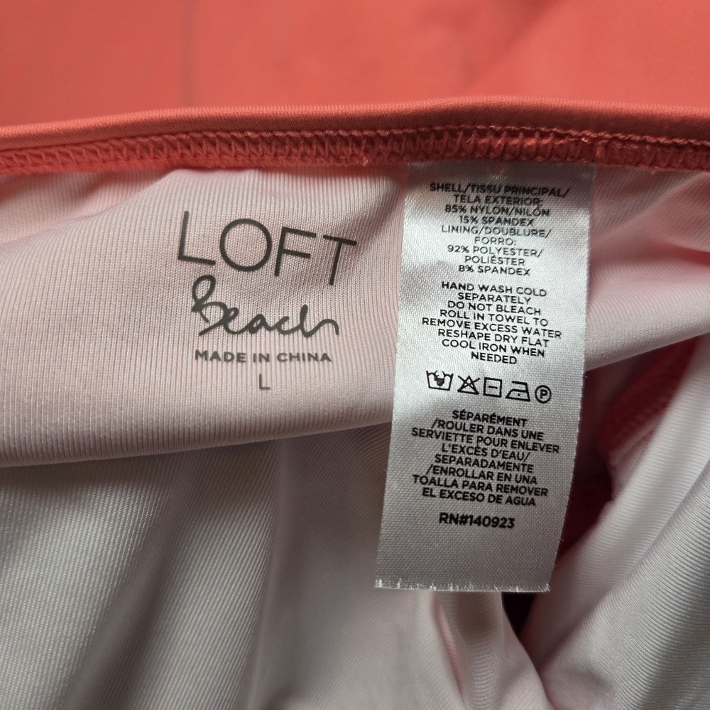 Loft Beach One Piece Swimsuit Twist Bandeau Top Keyhole Coral Women's Large New - Picture 3 of 5